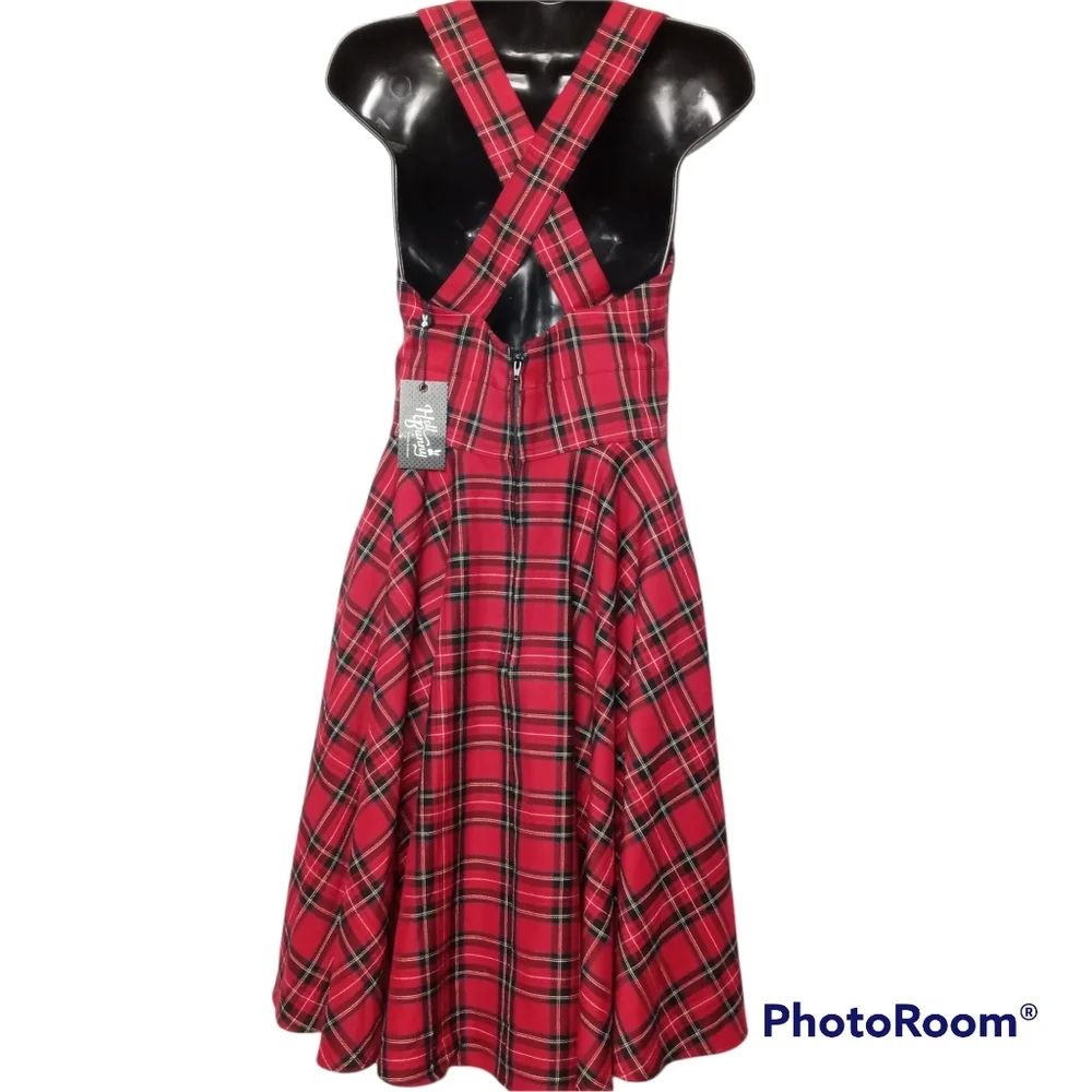 Hell Bunny Irvine Pinafore Red Tartan Plaid Dress